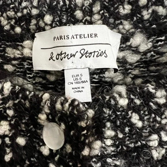 & Other Stories Paris Atelier Puff Sleeve Boucle Cropped Cardigan Sweater Size S - Picture 6 of 14